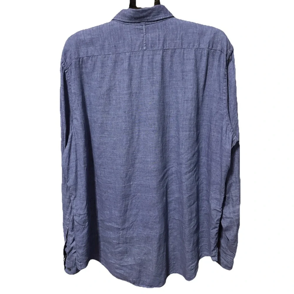 Banana Republic Mens XL Blue 100% Linen Camden Fit Button Down Long Sleeve Shirt